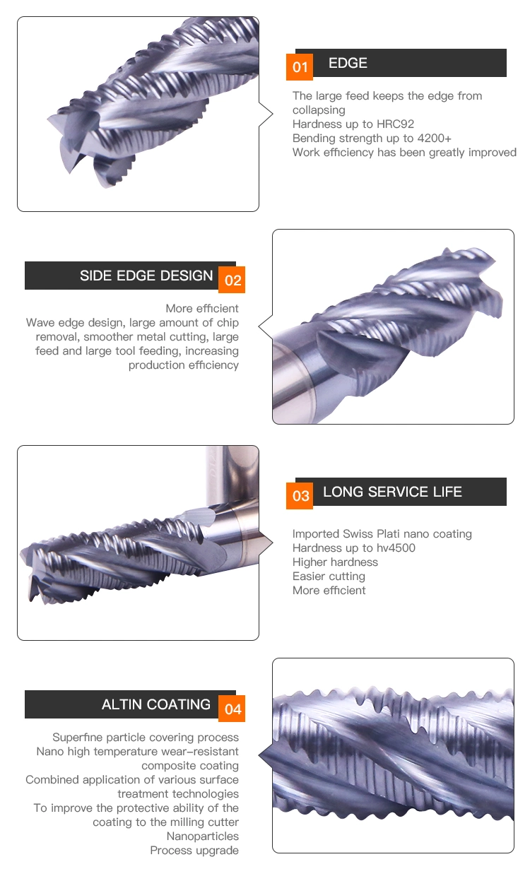 Tungsten HRC55 Carbide Roughing End Mill for Stainless Steel